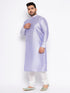 Jashvi Men's Plus Size Lavender Silk Blend Kurta And White Pyjama Set